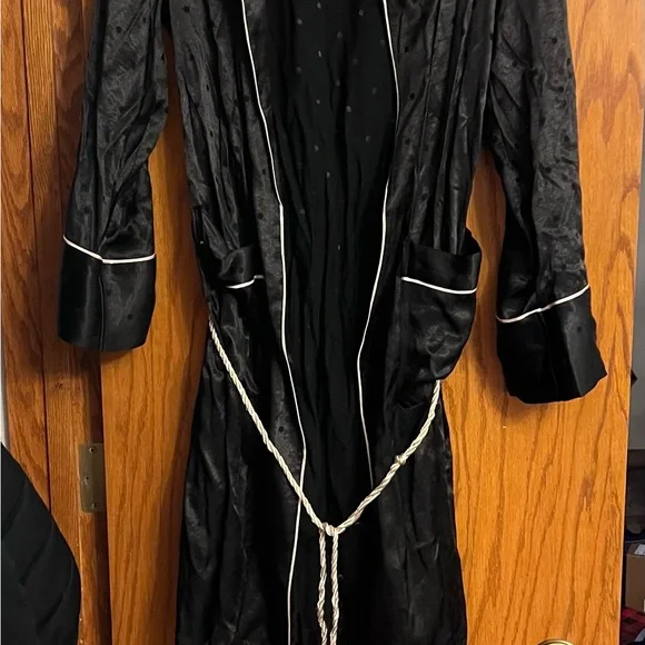 Victoria’s Secret Black Satin Polka Dot Robe w/ Tassel Tie - Picture 3 of 3